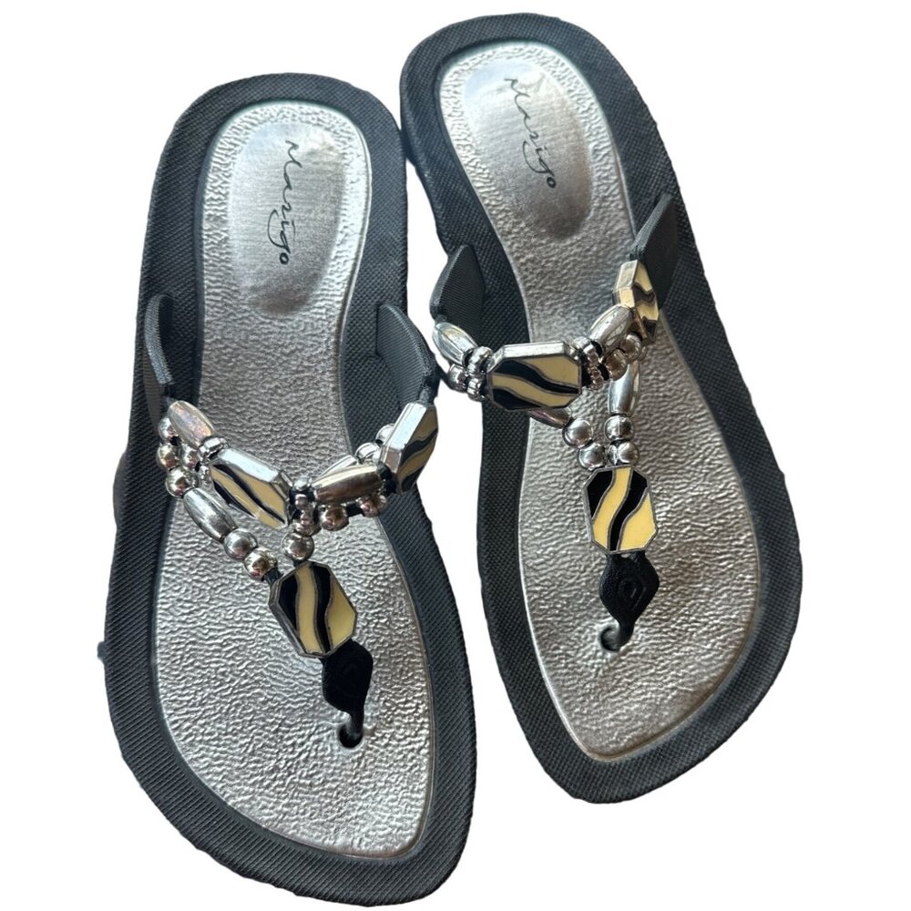 Marigo Open Toe Low Heel Sandals Black & Silver Women's Size Small